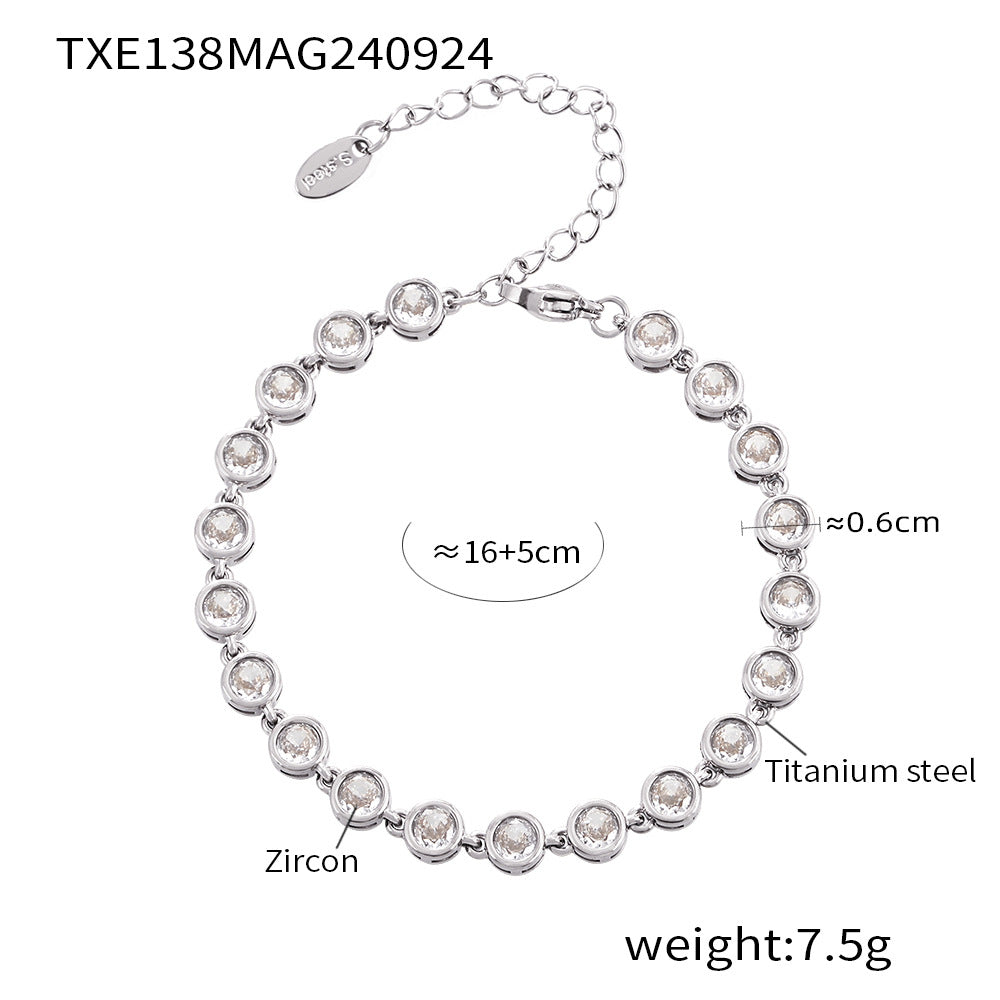 Steel Plated 18K Gold Colorful Round Bead Zircon Necklace Bracelet Super Flash Jewellery Set.