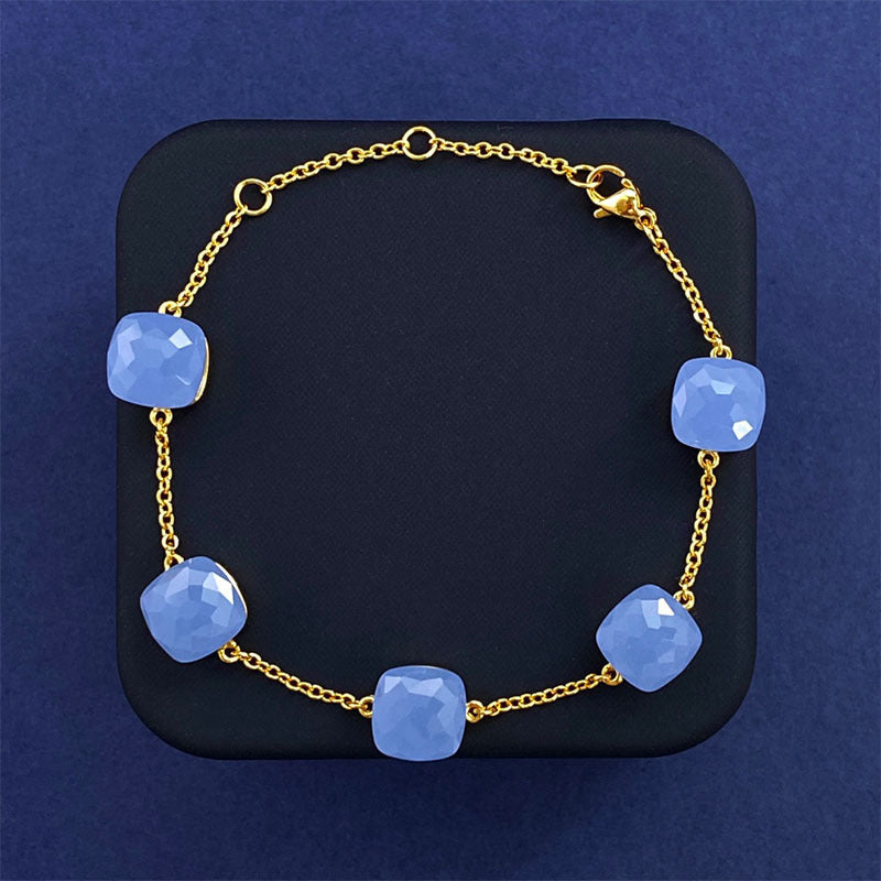 Cross-border New Japanese Style Small Fresh Square Crystal Gem Style Five Flower Bracelet Bracelet Simple Niche Original Design