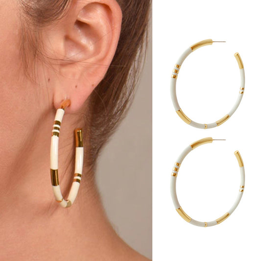 Niche design brass gold-plated handmade enamel 925 silver needle big ear ring earrings.