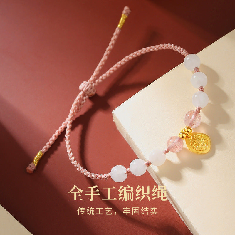 Fujian and Guangdong S925 Sterling Silver Beaded Bracelet with Hetian Jade and Crystal Beads, Women's Handmade Original Design, Chinese Style Jewelry