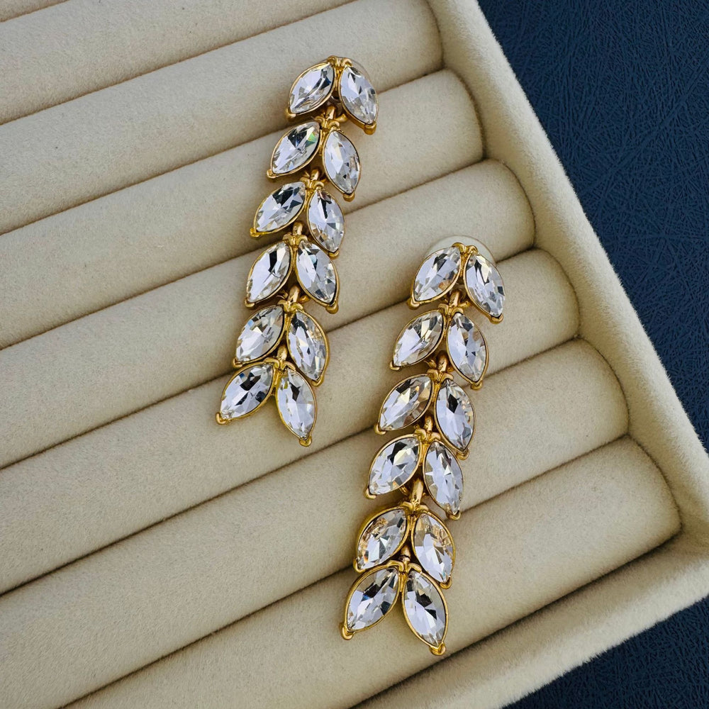 Oscar European and American Style Retro Gold-Plated Long Tassel Crystal Earrings Feminine Fashion High-End S925 Silver Needle