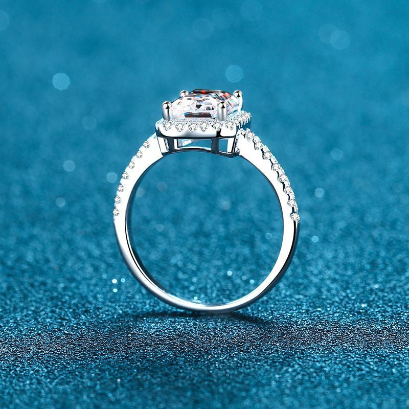 Xdy925 Sterling Silver Ring Women's Sugar Cube Micro-Inlaid Gravel 1 Carat 2 Carat Four-Claw Special-Shaped Moissanite Ring