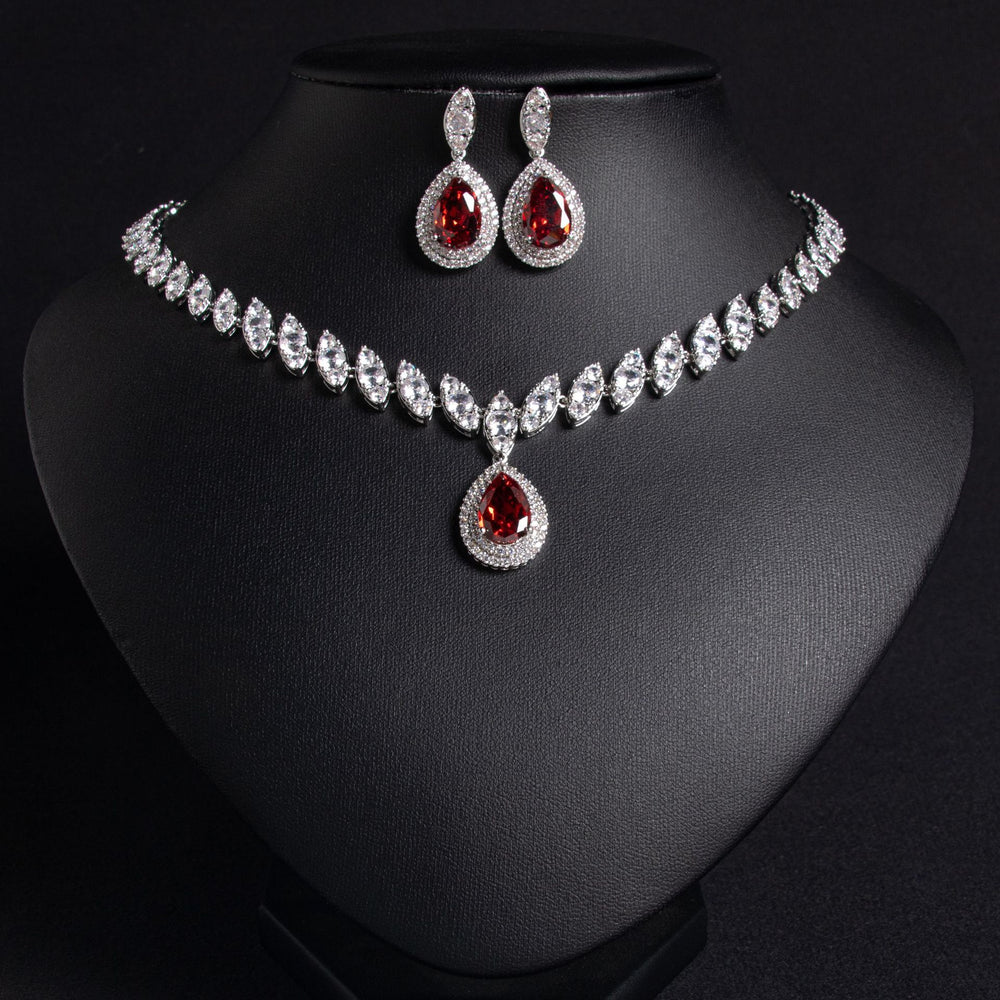 suit Water Drop Necklace and Earrings Zircon jewellery set Accessories
