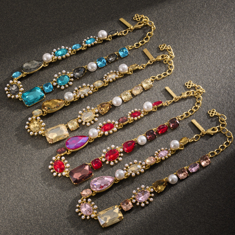 oscardelarenta European and American Antique Fashion Color Exaggerated Elegant Heavy Industry Luxury Crystal Pearl Necklace
