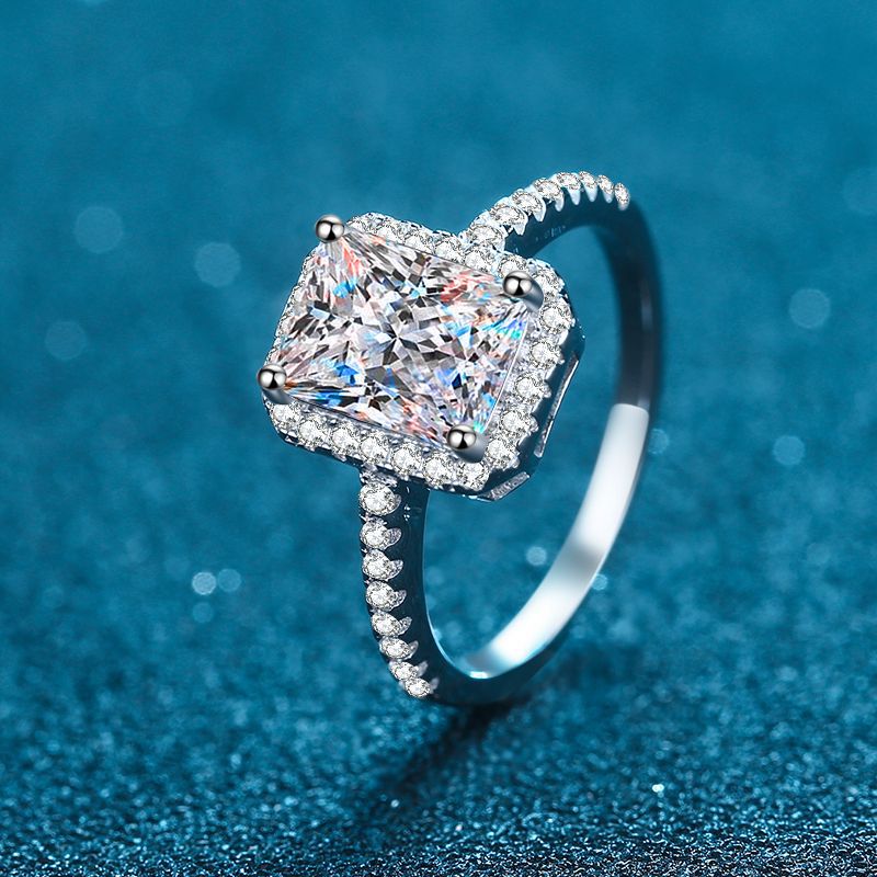 Xdy925 Sterling Silver Ring Women's Sugar Cube Micro-Inlaid Gravel 1 Carat 2 Carat Four-Claw Special-Shaped Moissanite Ring