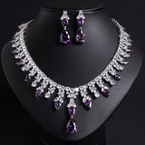Luxury Dinner Dress Jewelry Red Zircon Necklace suit High-end Wedding Micro-inlay Bridal Wedding Earrings Jewelry