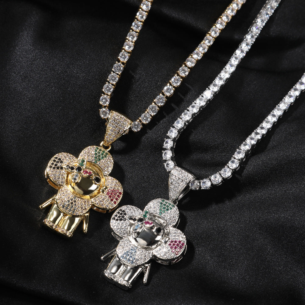 Gold-Plated Flower Design Pendant Copper Inlay 5A Zircon.