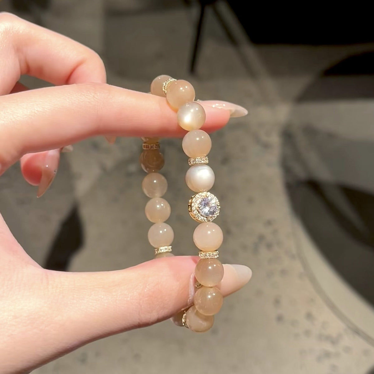 Natural Exquisite Orange Moonlight Money-Attracting Bead Bracelet, Original Stone Color, Sparkling Crystal, Gift for Girlfriend, High-End Bracelet