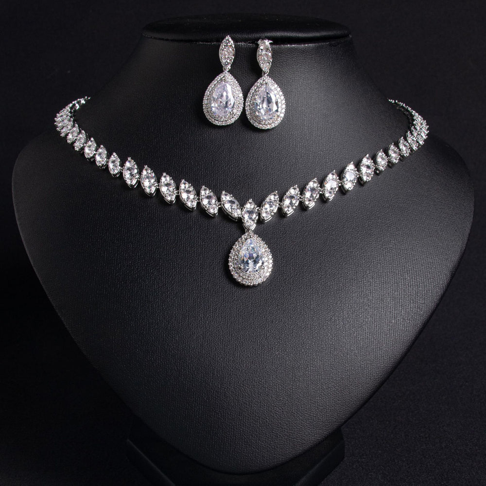 suit Water Drop Necklace and Earrings Zircon jewellery set Accessories