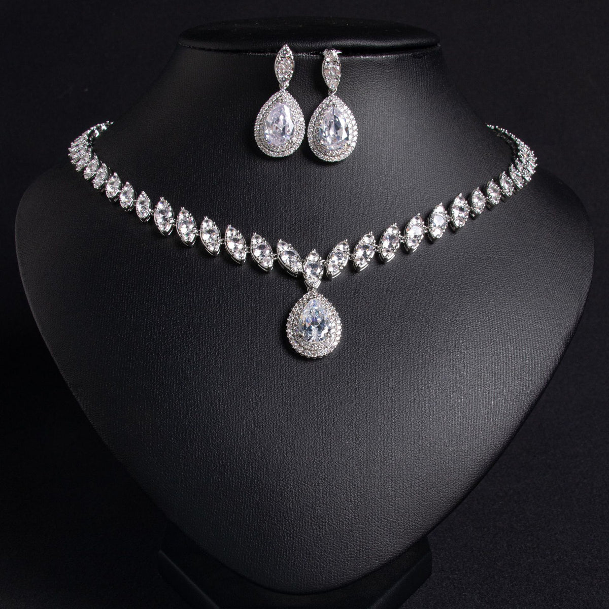 suit Water Drop Necklace and Earrings Zircon jewellery set Accessories