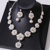 Pinduoduo Cross-border Pearl Women's Fashion Elegant Alloy Drop Bridal Dress Accessories Necklace Earrings suit