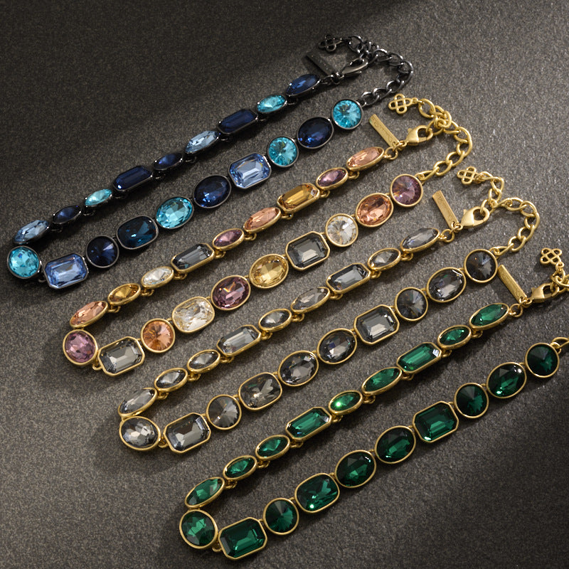 Gold plated gorgeous colorful glass crystal high fashion design niche necklace.