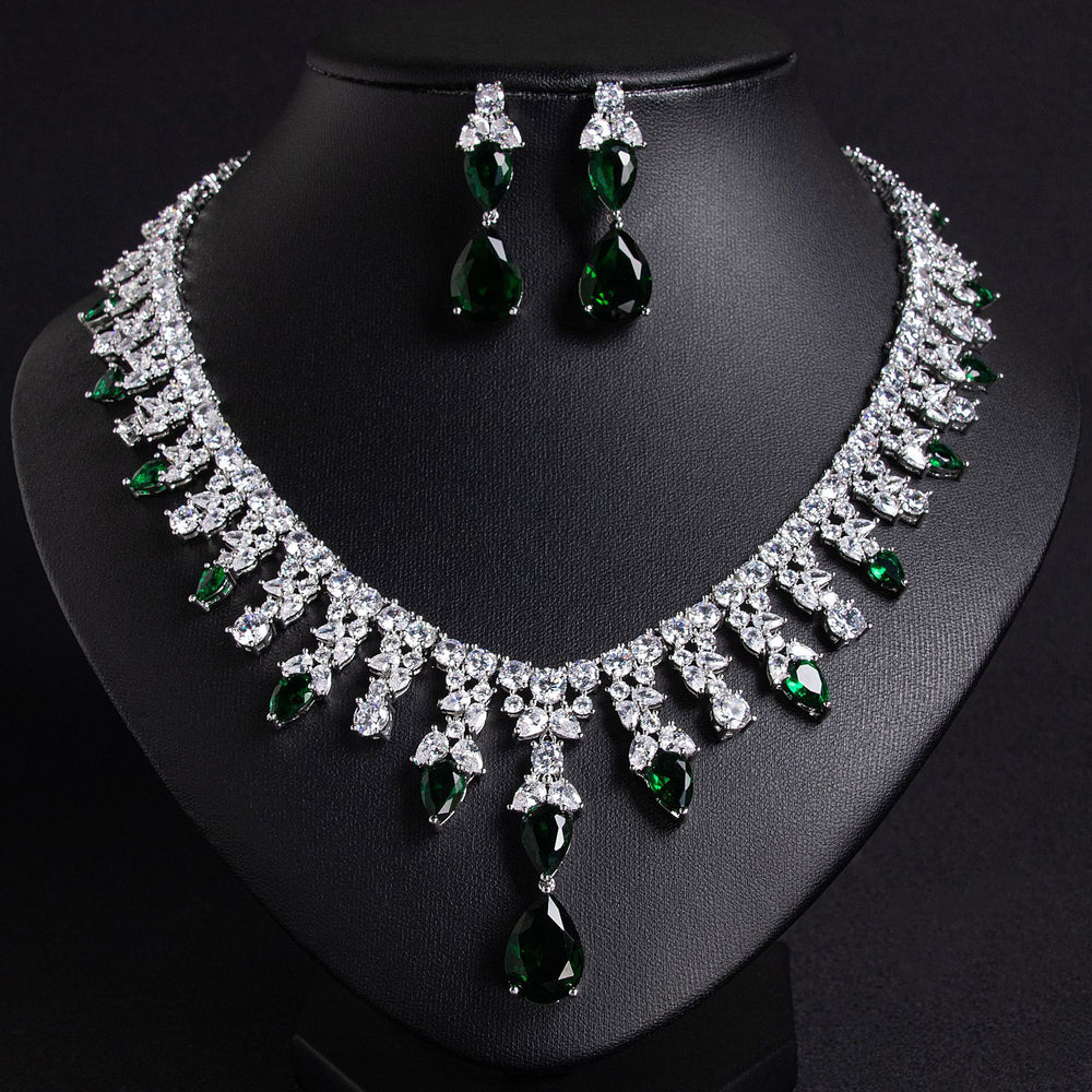 Luxury Dinner Dress Jewelry Red Zircon Necklace suit High-end Wedding Micro-inlay Bridal Wedding Earrings Jewelry