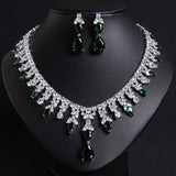 Luxury Dinner Dress Jewelry Red Zircon Necklace suit High-end Wedding Micro-inlay Bridal Wedding Earrings Jewelry