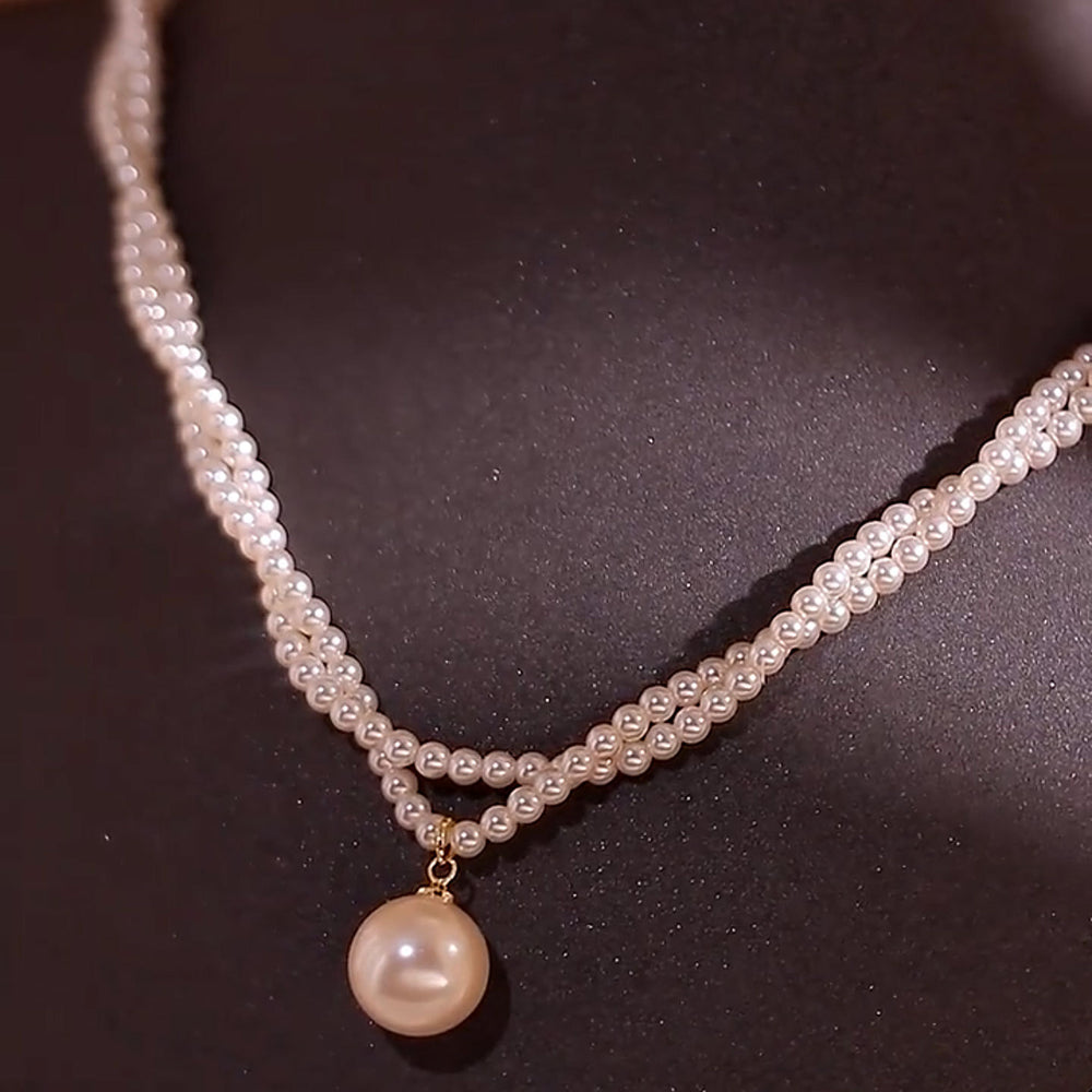 2025 New Water Drop-Shaped Double-Layer Pearl Necklace Versatile Temperament Trendy Choker European and American Minimalist Style Collarbone Chain
