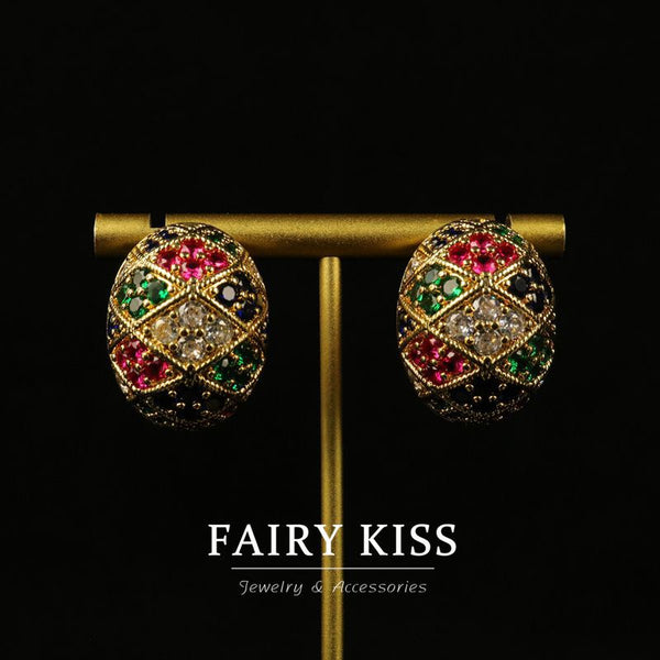 Electroplated real gold copper wax inlaid with exquisite temperament color small earrings high sense palace style fashion all-match jewelry Alternate View