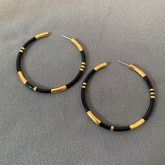 Niche design brass gold-plated handmade enamel 925 silver needle big ear ring earrings.