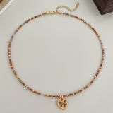Fashionable and Simple Colorful  Butterfly Zircon Beaded Necklace Light Luxury High-End Clavicle Chain.