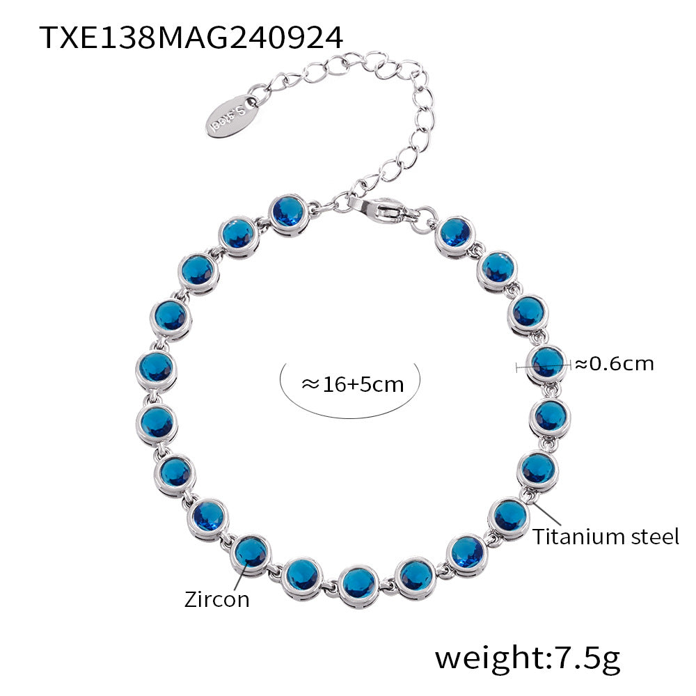 Steel Plated 18K Gold Colorful Round Bead Zircon Necklace Bracelet Super Flash Jewellery Set.
