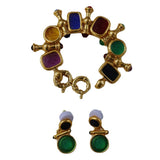 Antique Jewelry Glass Cameo Enamel Gorgeous Bracelet Earrings set Plated Craft design.