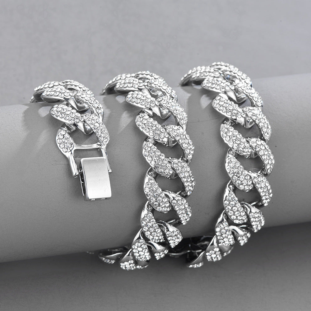 17mm Bubble Cuban Necklace Bubble Dense Diamond Personality Fashion Necklace Bracelet Set Cross-border Hot Hip Hop Jewelry