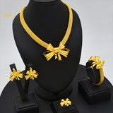 24K Dubai gold jewelry set Saudi bridal necklace bracelet earrings ring Indian ladies four piece wholesale