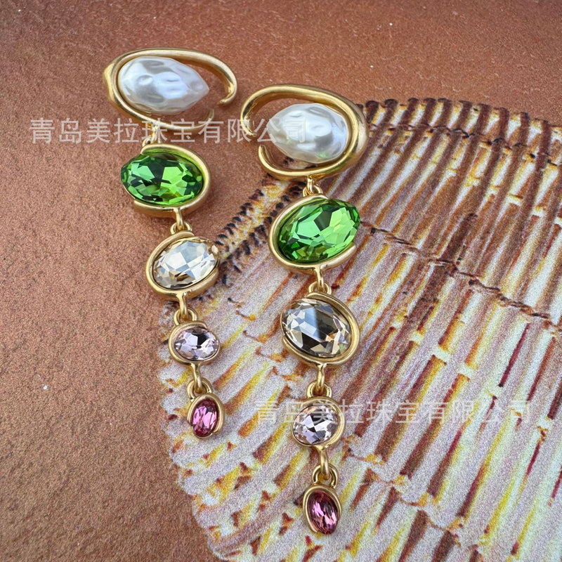 Oscar European and American style exaggerated retro long earrings women's temperament fashion high-end light luxury S925 silver pin earrings