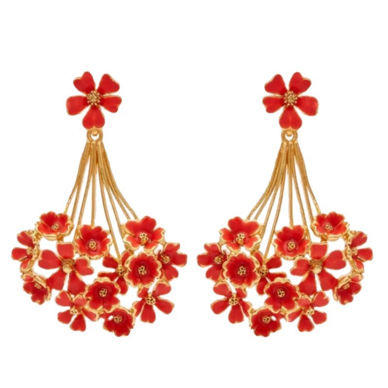 Oscar European and American Mid-Century Style Oil Dripping Enamel Bouquet Shape Brass 925 Silver Needle Niche Design Unique Earrings for Women
