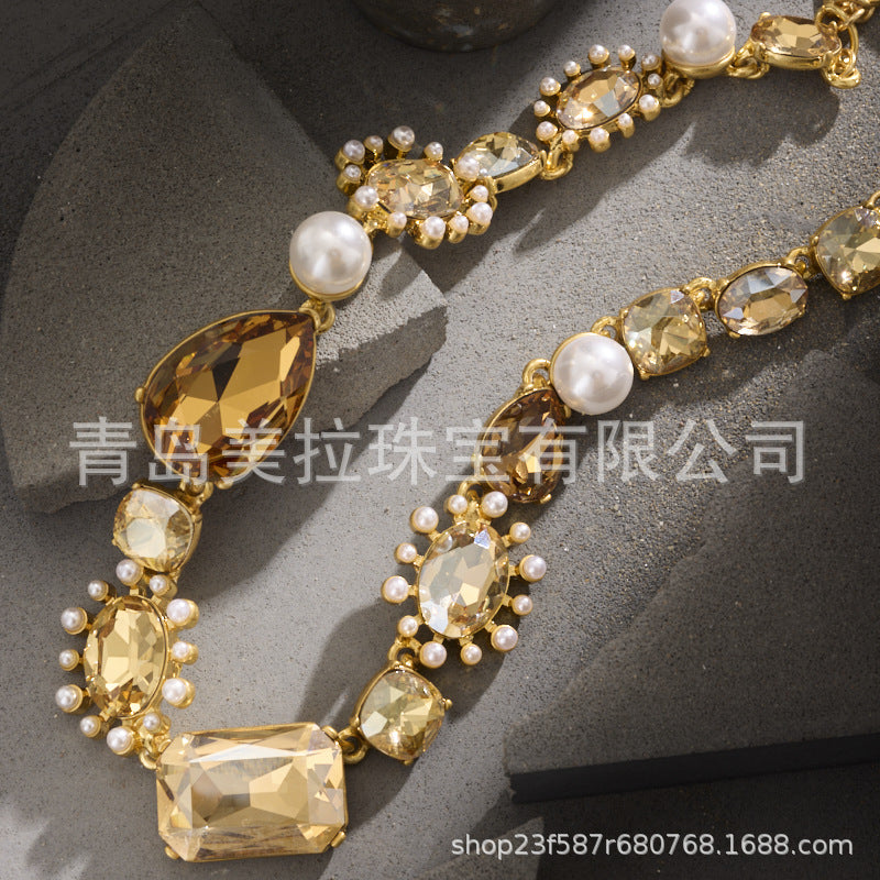 oscardelarenta European and American Antique Fashion Color Exaggerated Elegant Heavy Industry Luxury Crystal Pearl Necklace
