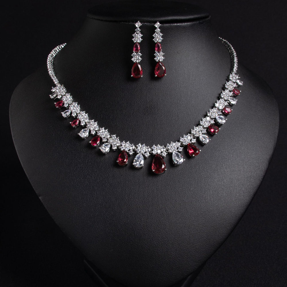 Chain zircon water drop necklace and earring dress earrings jewelry two-piece jewellery.