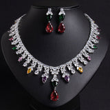 Luxury Dinner Dress Jewelry Red Zircon Necklace suit High-end Wedding Micro-inlay Bridal Wedding Earrings Jewelry