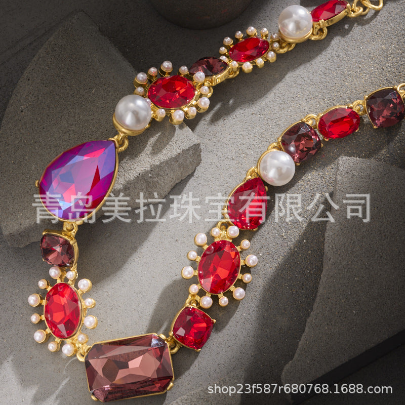 oscardelarenta European and American Antique Fashion Color Exaggerated Elegant Heavy Industry Luxury Crystal Pearl Necklace