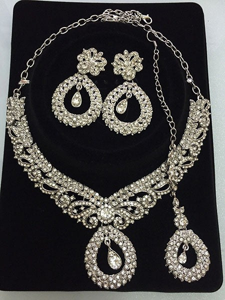 Pinduoduo Cross-border Pearl Women's Fashion Elegant Alloy Drop Bridal Dress Accessories Necklace Earrings suit