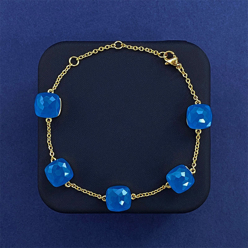 Cross-border New Japanese Style Small Fresh Square Crystal Gem Style Five Flower Bracelet Bracelet Simple Niche Original Design