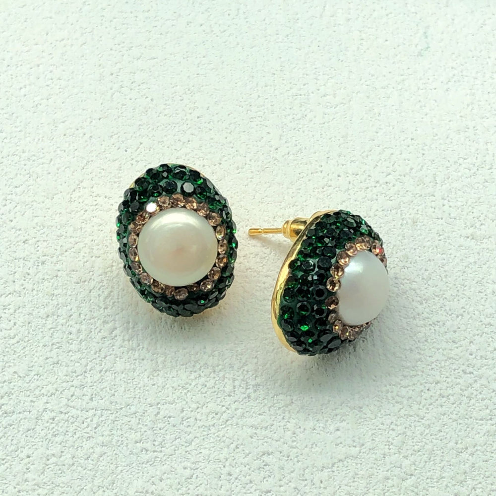 Natural Baroque Pearl Green Czech Diamond suit, Light Luxury Four-piece Jewellery.