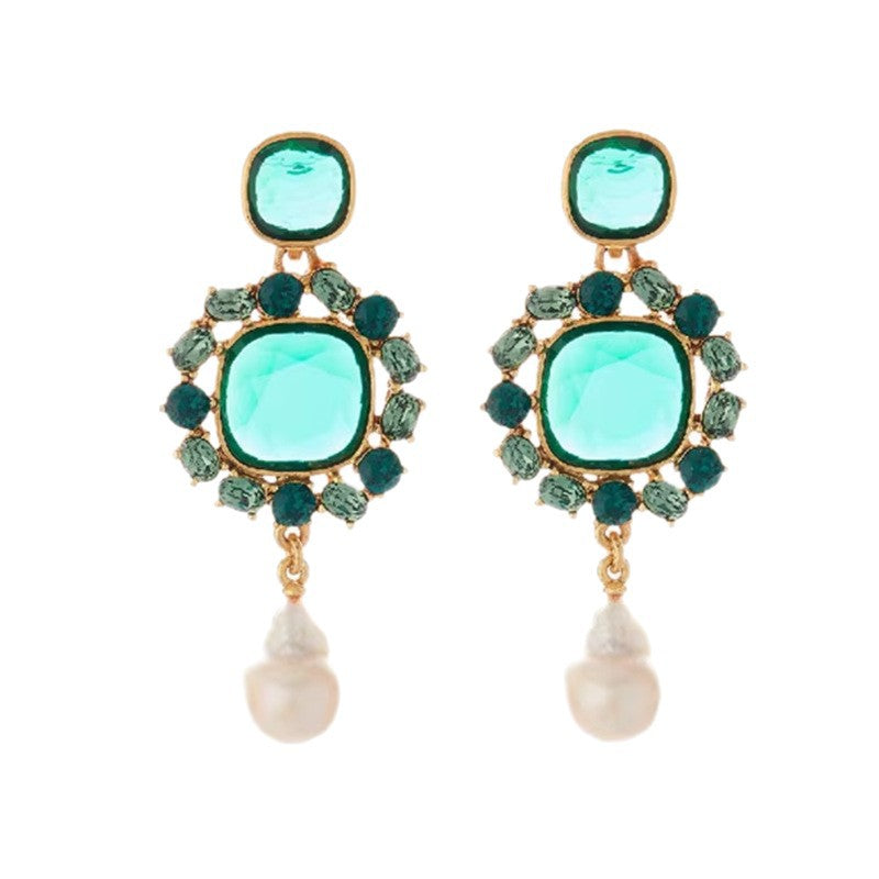 Oscar European and American Retro Colorful Palace Style Niche Design Glazed Baroque Pearl Earrings Medieval Earrings for Women