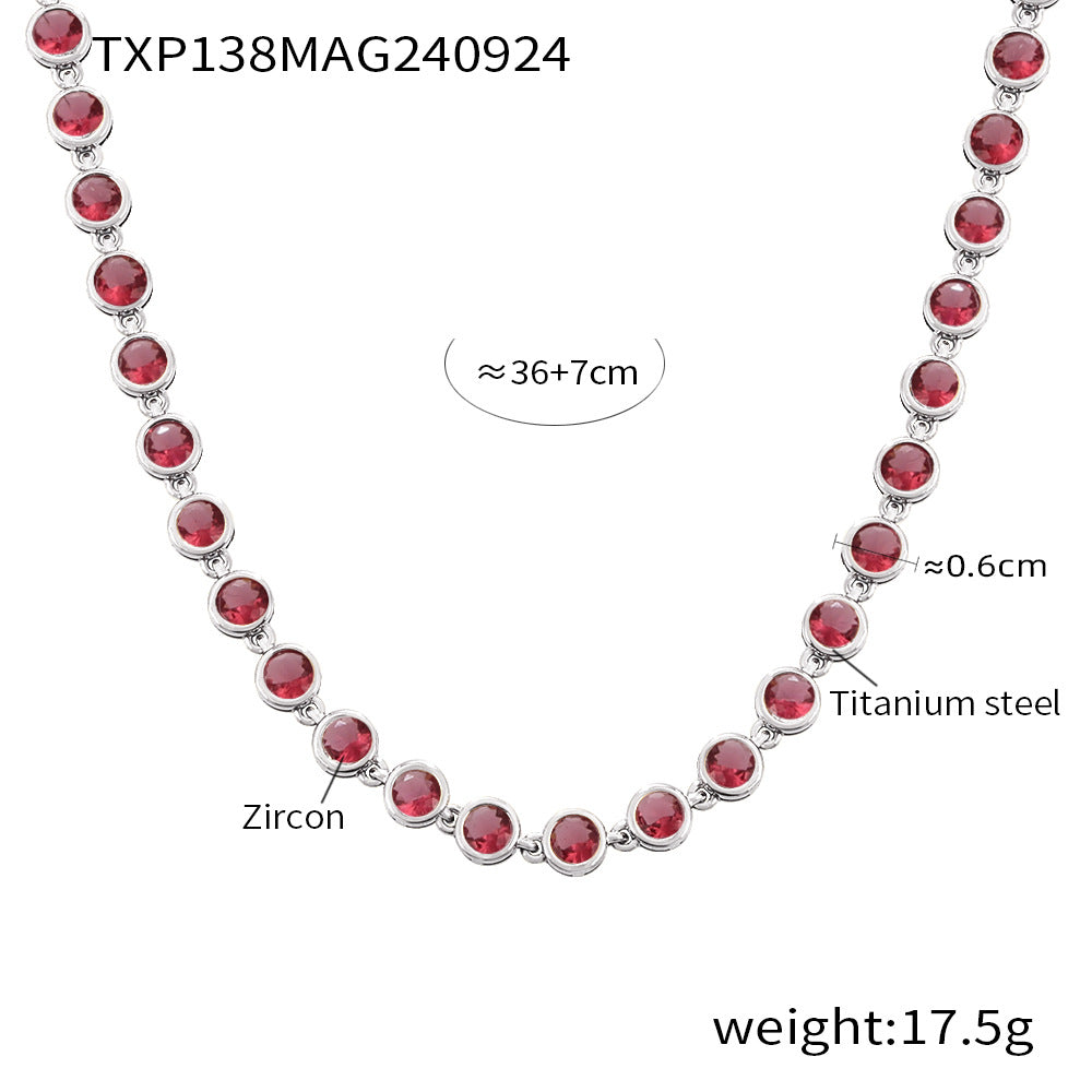 Steel Plated 18K Gold Colorful Round Bead Zircon Necklace Bracelet Super Flash Jewellery Set.