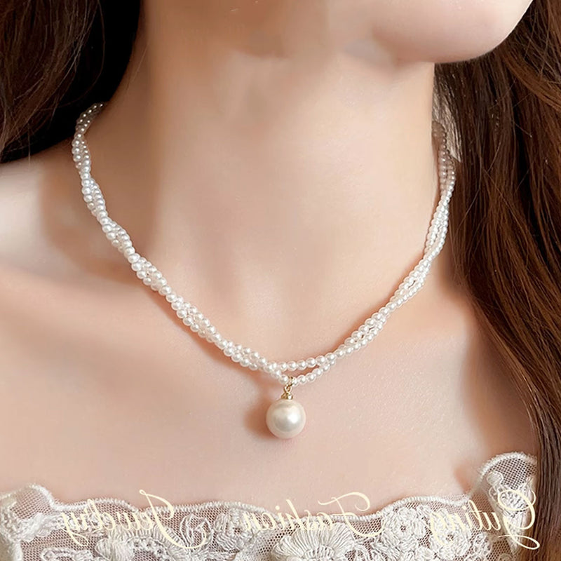 2025 New Water Drop-Shaped Double-Layer Pearl Necklace Versatile Temperament Trendy Choker European and American Minimalist Style Collarbone Chain