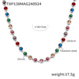 Steel Plated 18K Gold Colorful Round Bead Zircon Necklace Bracelet Super Flash Jewellery Set.