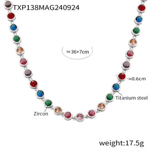Txp138-steel color mixed color zircon necklace