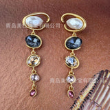 Oscar European and American style exaggerated retro long earrings women's temperament fashion high-end light luxury S925 silver pin earrings