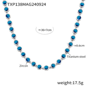 Txp138-steel color blue zircon necklace