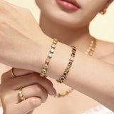 Steel Plated 18K Gold Colorful Round Bead Zircon Necklace Bracelet Super Flash Jewellery Set.