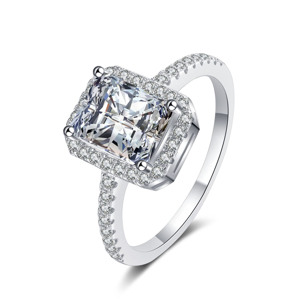 Xdy925 Sterling Silver Ring Women's Sugar Cube Micro-Inlaid Gravel 1 Carat 2 Carat Four-Claw Special-Shaped Moissanite Ring