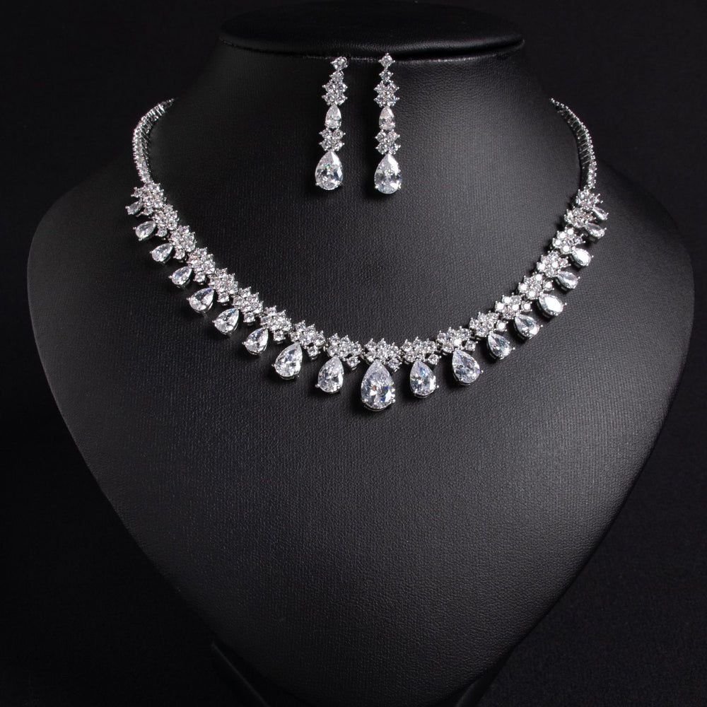 Chain zircon water drop necklace and earring dress earrings jewelry two-piece jewellery.