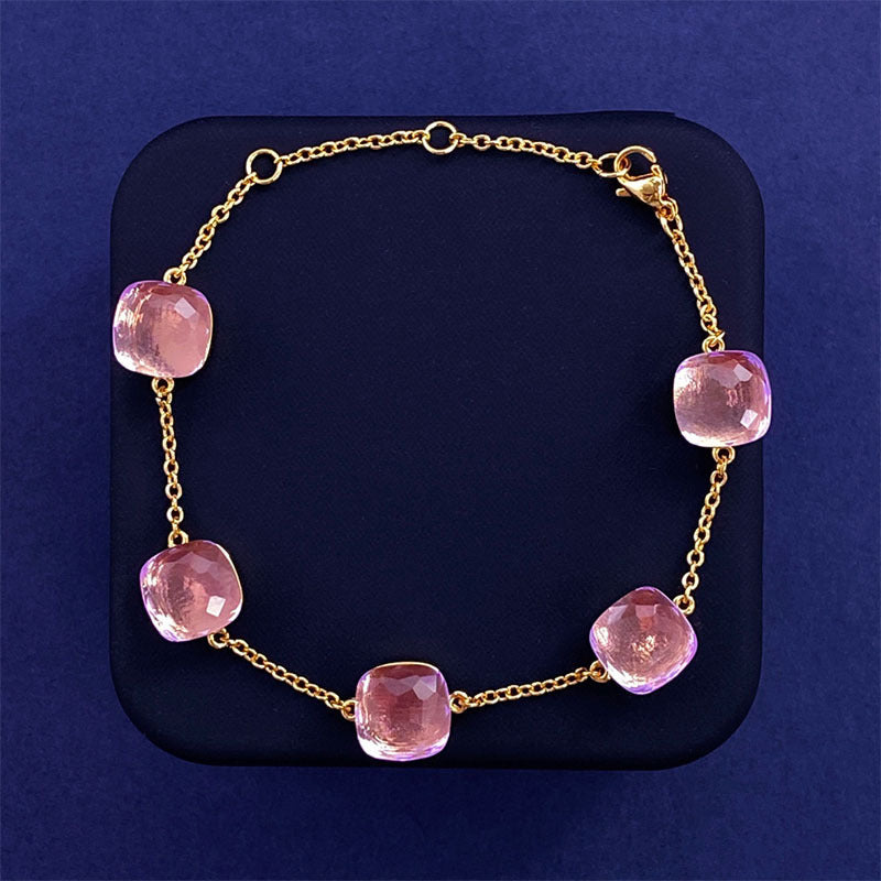 Cross-border New Japanese Style Small Fresh Square Crystal Gem Style Five Flower Bracelet Bracelet Simple Niche Original Design