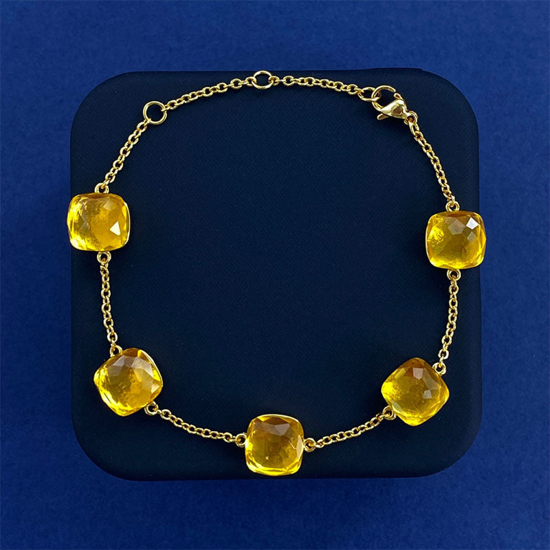 Cross-border New Japanese Style Small Fresh Square Crystal Gem Style Five Flower Bracelet Bracelet Simple Niche Original Design