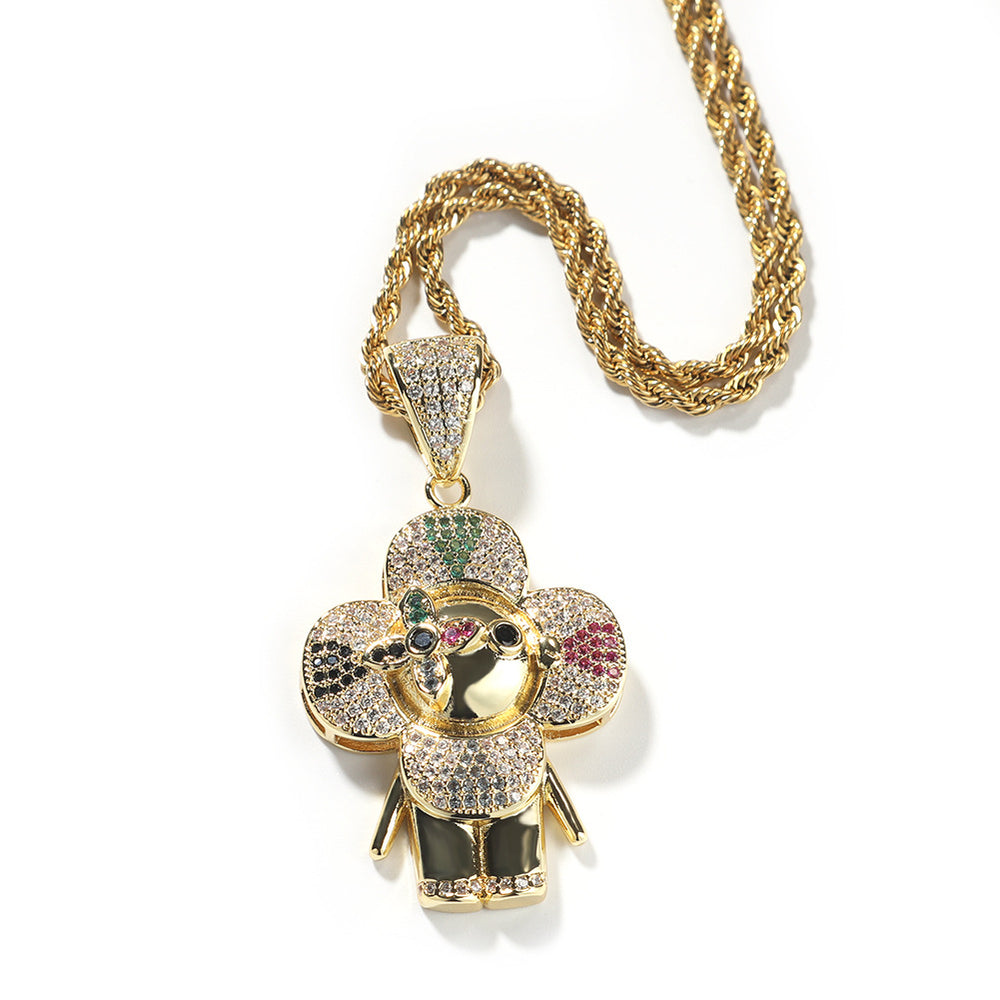 Gold-Plated Flower Design Pendant Copper Inlay 5A Zircon.