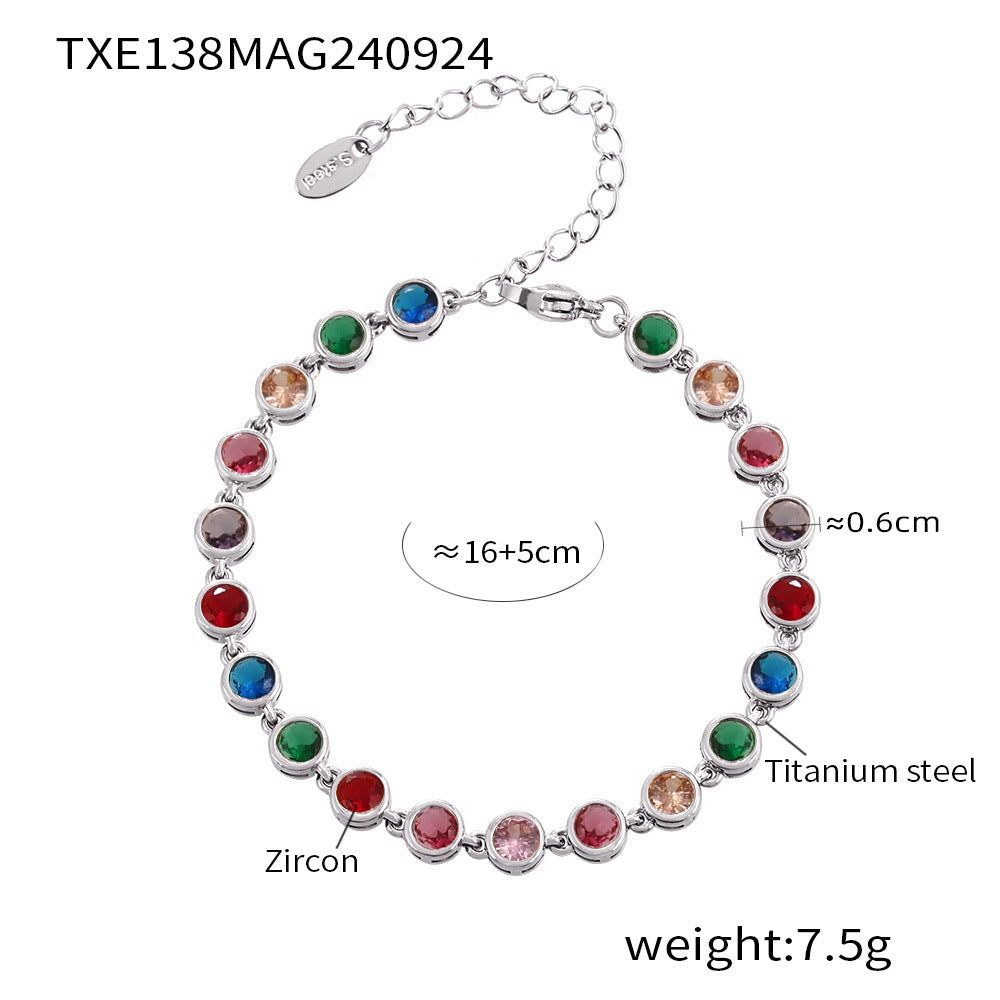 Steel Plated 18K Gold Colorful Round Bead Zircon Necklace Bracelet Super Flash Jewellery Set.