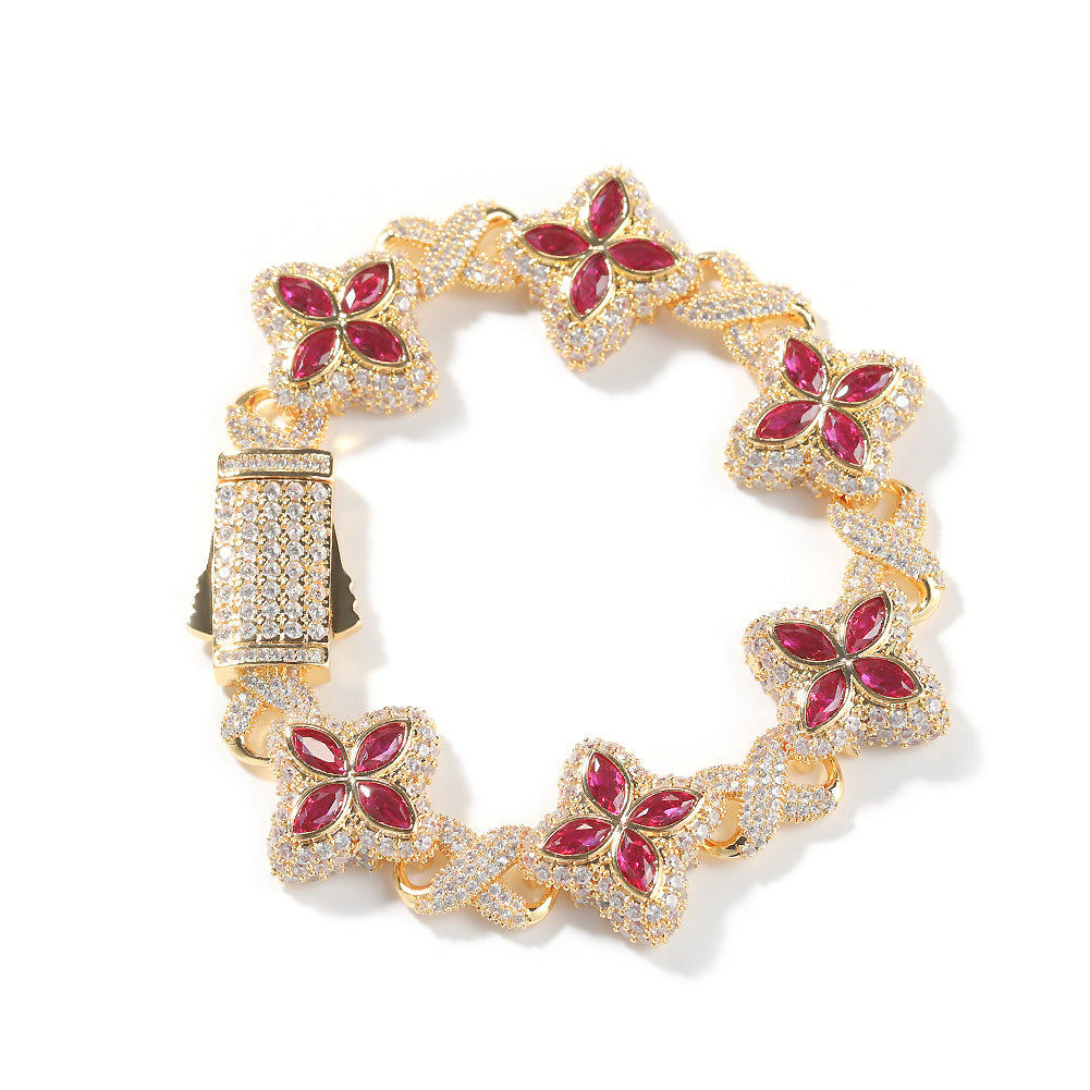 Four-Leaf Bracelet Fashionable Trendy Cool Handsome High-End 5A Zircon Colorful necklace .